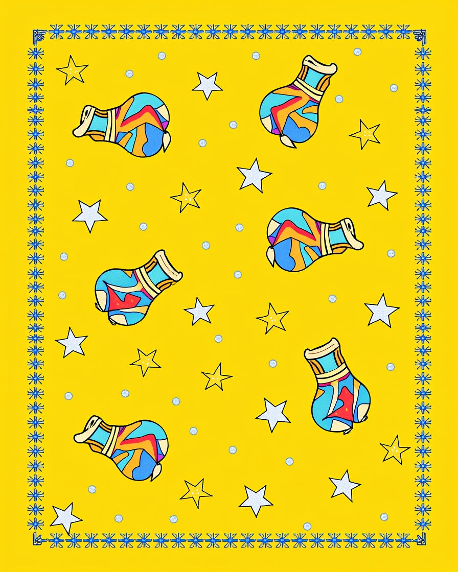 Bright Yellow Whimsical Star Jar Rug