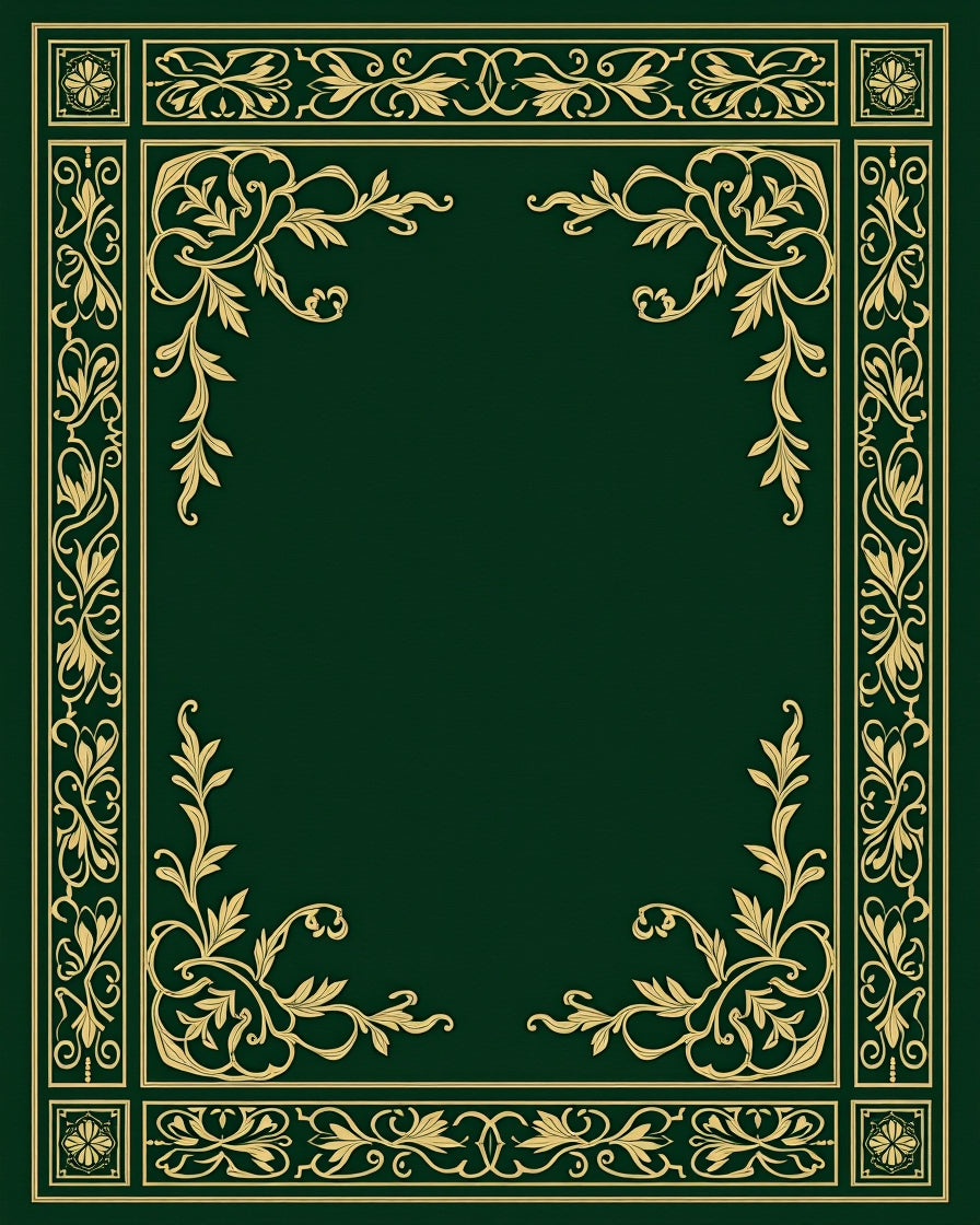 Elegant Gold Vine Border Emerald Green Rug