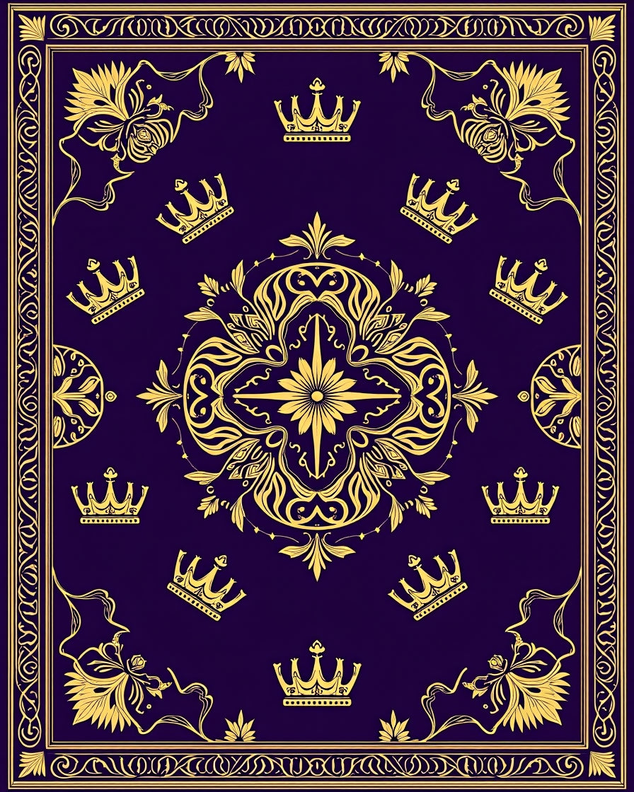 Deep Purple Gold Crown Emblem Rug