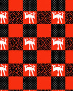 Bold Red White Deer Checkered Geometric Rug