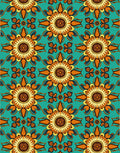 Teal Orange Yellow Sunburst Floral Rug