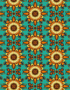 Teal Orange Yellow Sunburst Floral Rug