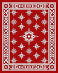 Red White Geometric Starburst Border Rug