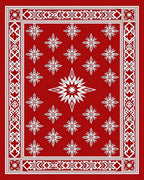 Red White Geometric Starburst Border Rug