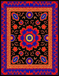 Bold Red Blue Floral Mandala Rug