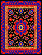 Bold Red Blue Floral Mandala Rug