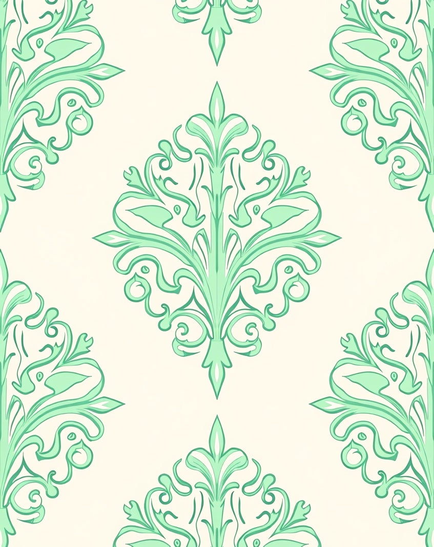 Pastel Green Floral Damask Rug