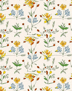 Delicate Yellow Blue Botanical Garden Sketch Rug