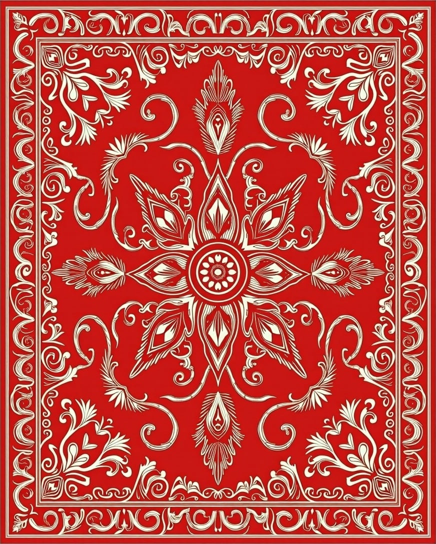 Crimson Floral Medallion Intricate Rug