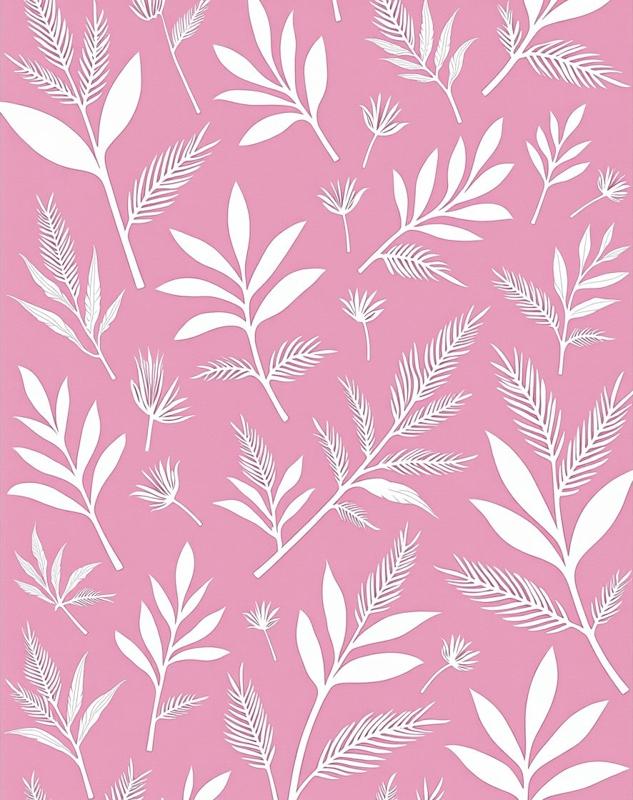 White Tropical Foliage On Pink Background Rug