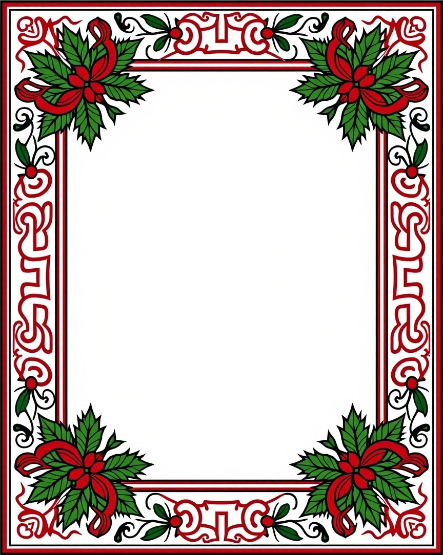 Crimson Green Holly Poinsettia Frame Rug