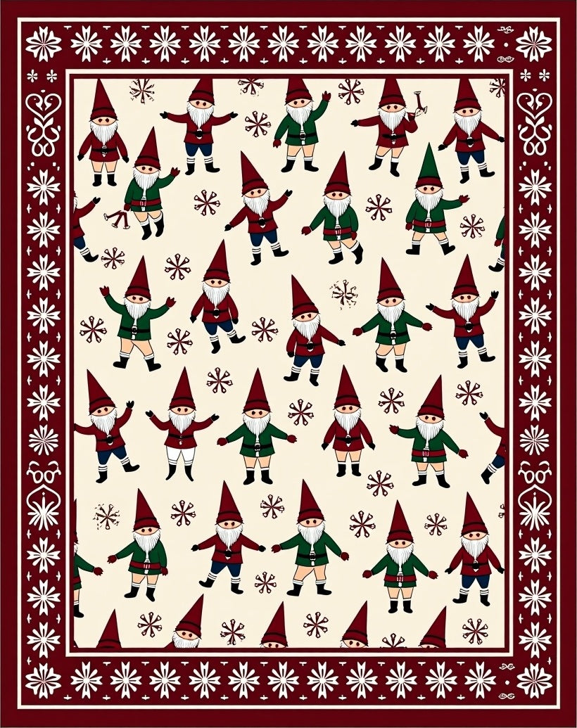 Crimson Green Gnome Snowflake Scatter Rug