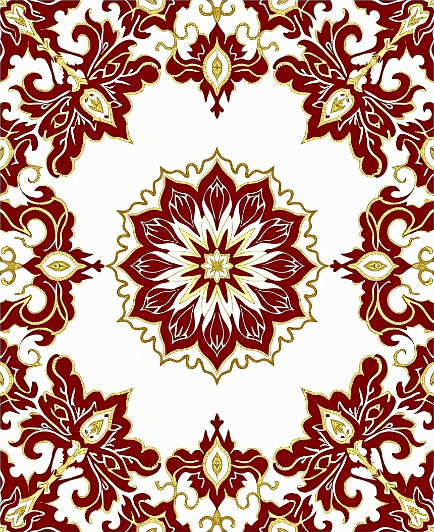 Crimson Gold Floral Medallion Radiance Rug