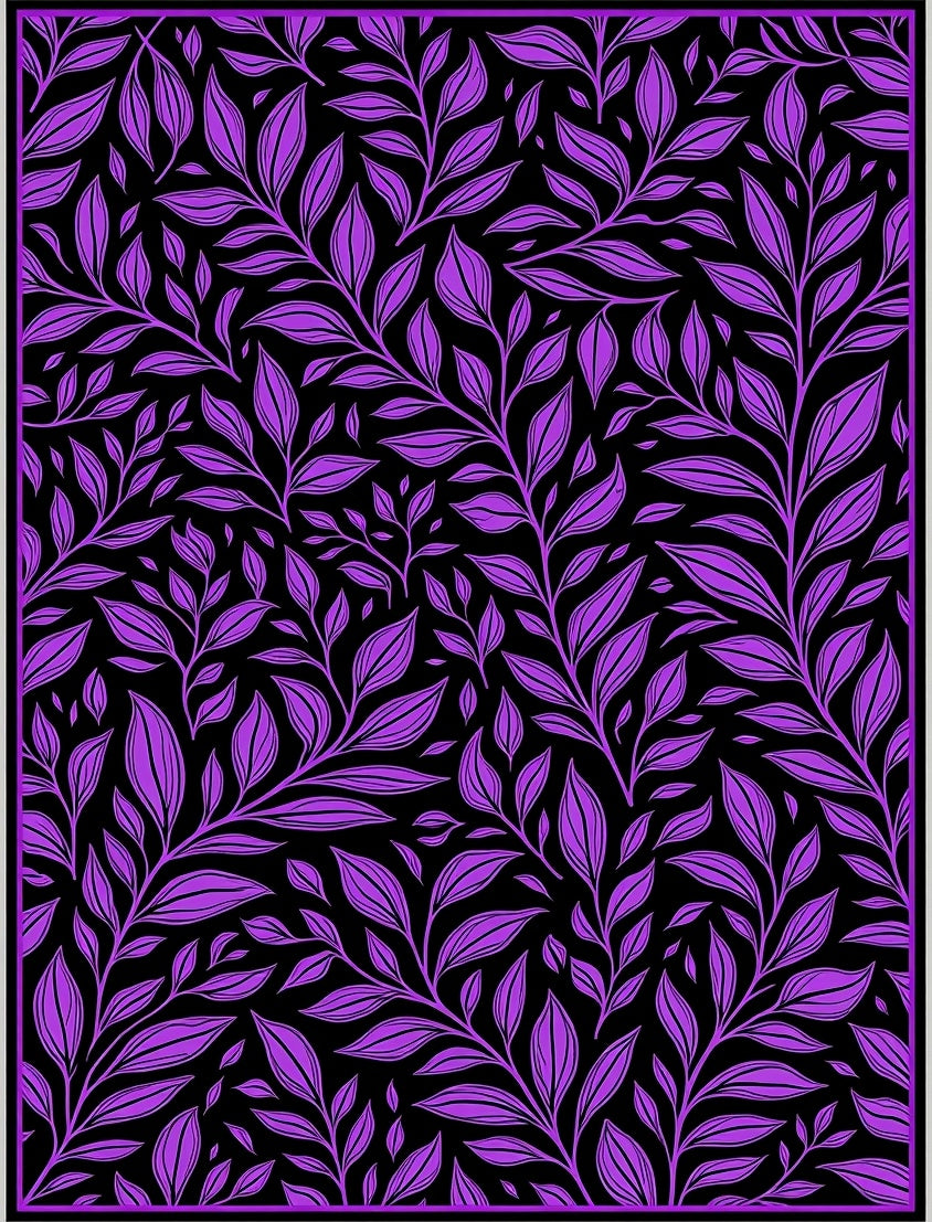 Vibrant Purple Leafy Branches Black Background Rug
