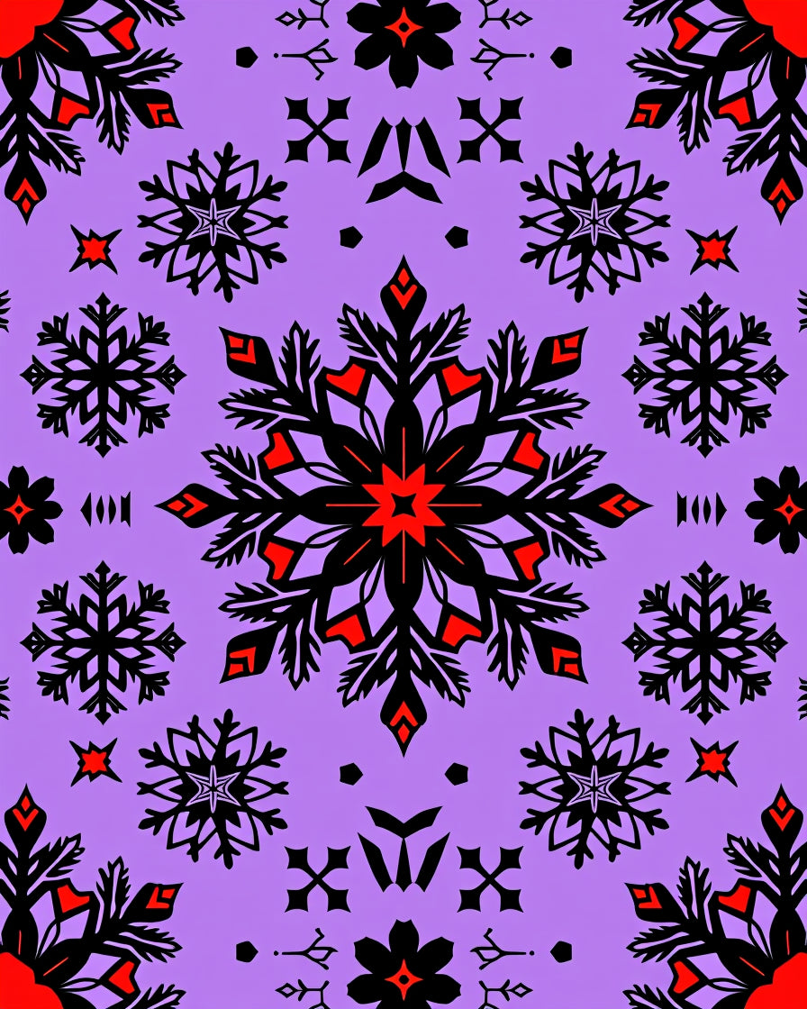 Purple Black Red Snowflake Medallion Rug