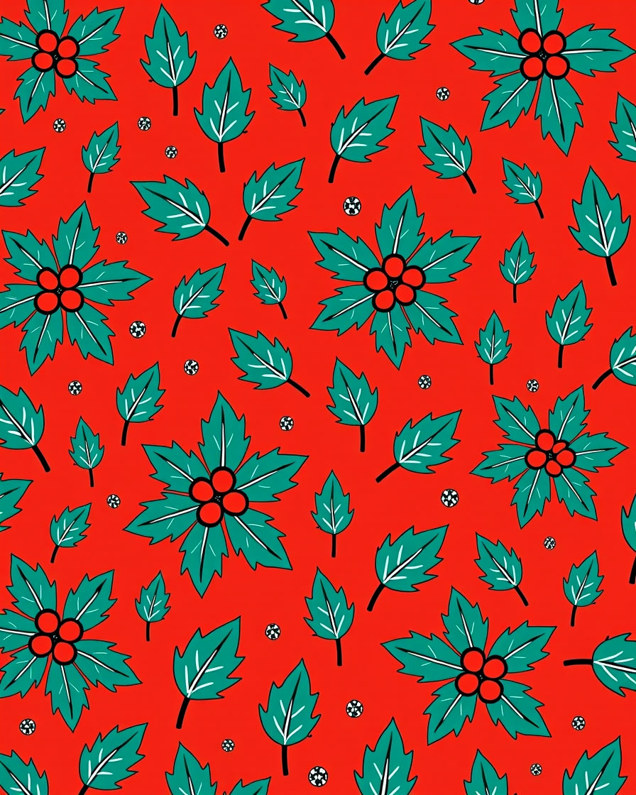 Festive Red Teal Holly Berries Rug