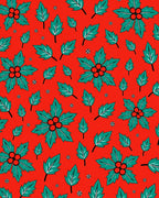 Festive Red Teal Holly Berries Rug