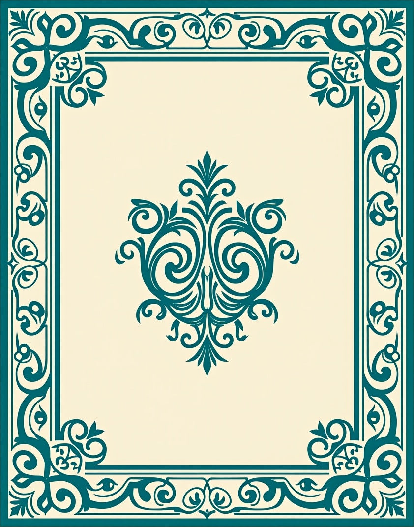 Teal Scrollwork Damask Ornate Layout Rug