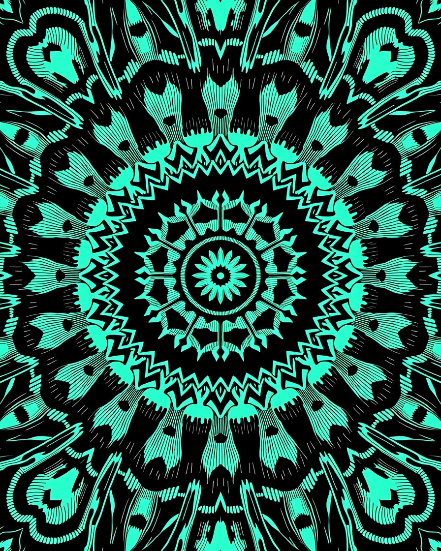Teal Mandala Sun Burst Rug