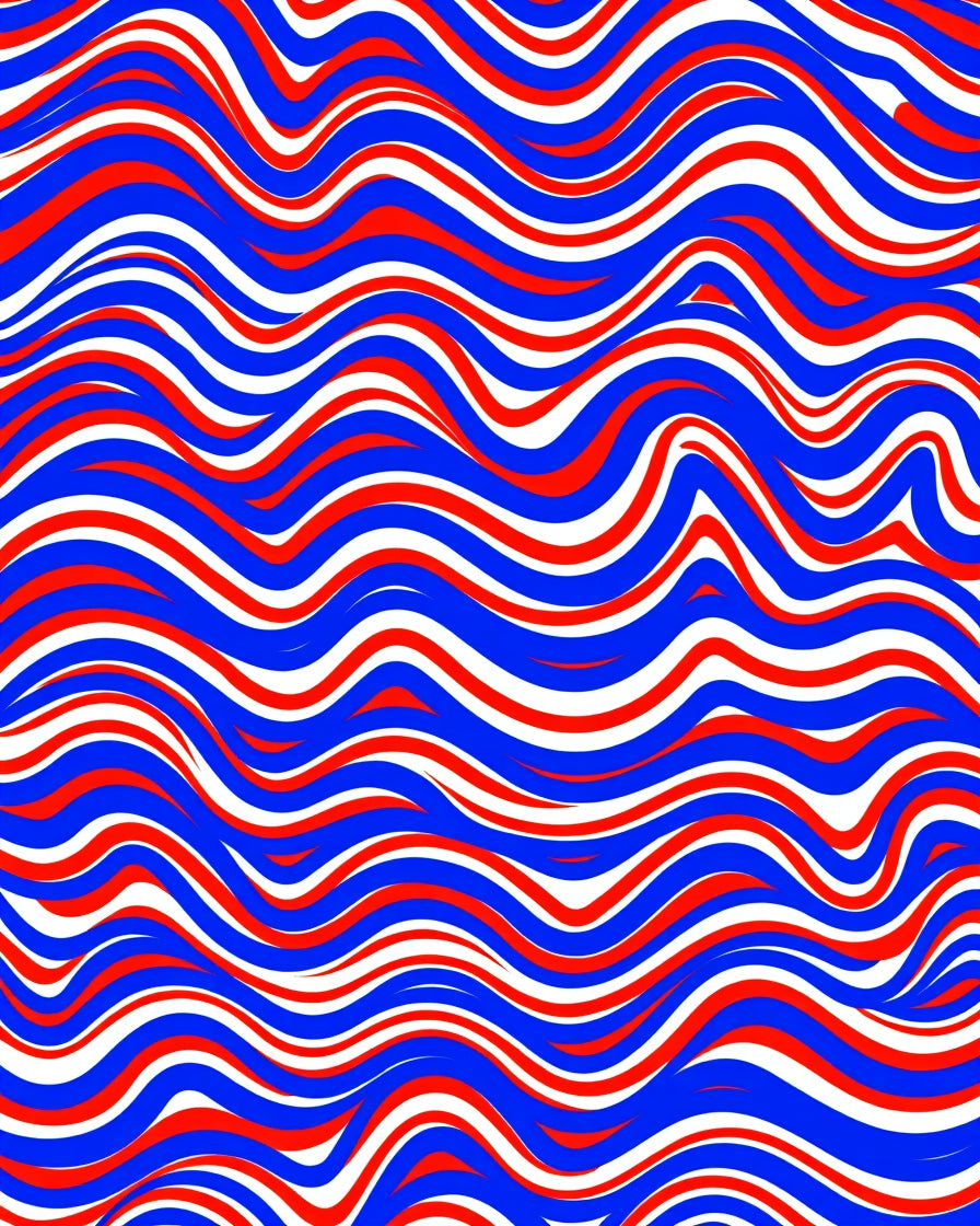 Vibrant Red White Blue Wavy Stripes Rug