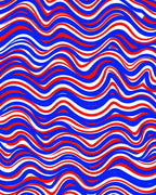 Vibrant Red White Blue Wavy Stripes Rug