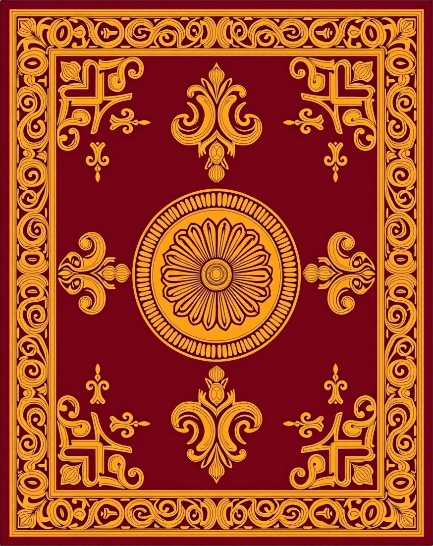 Crimson Gold Medallion Ornamental Rug