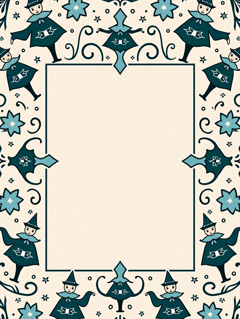 Teal Jester Folk Art Frame Rug