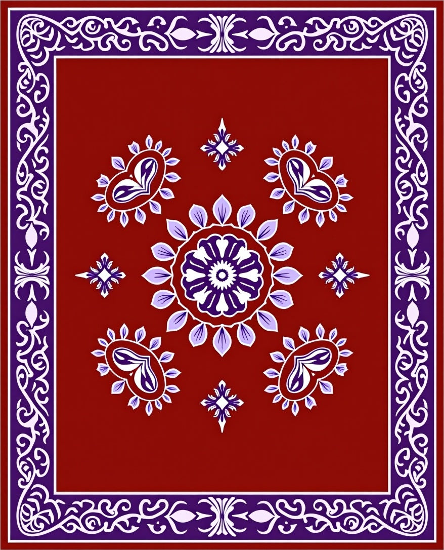 Rich Red Paisley Medallion Border Rug