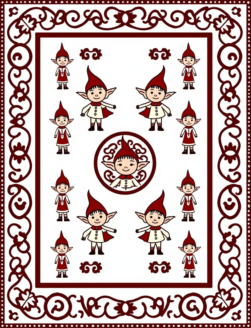 Crimson Elf Characters Whimsical Borders Rug