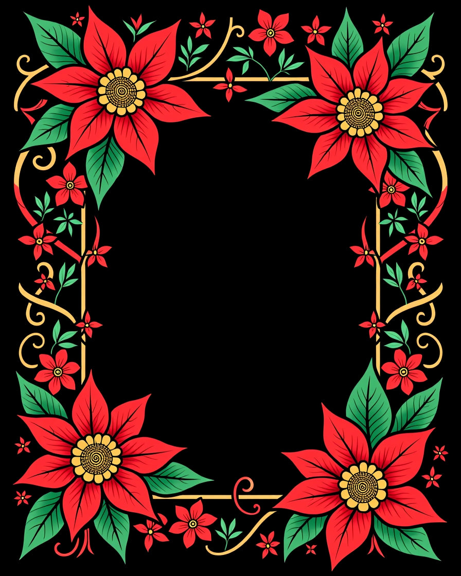 Red Poinsettia Floral Frame Rug