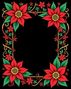 Red Poinsettia Floral Frame Rug