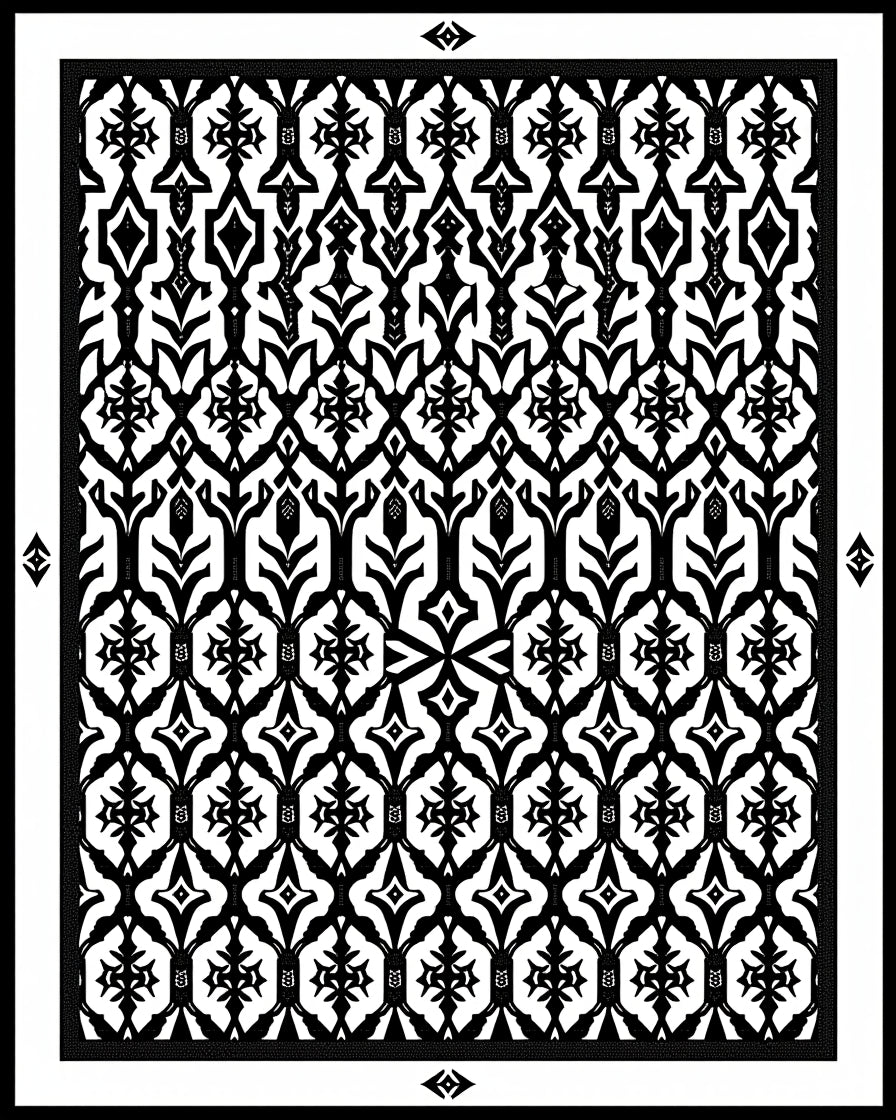 Black White Ornamental Lattice Rug