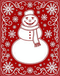 Cheerful Red Snowman Snowflake Border Rug