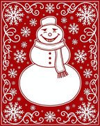 Cheerful Red Snowman Snowflake Border Rug