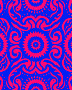 Vibrant Blue Crimson Floral Swirl Rug