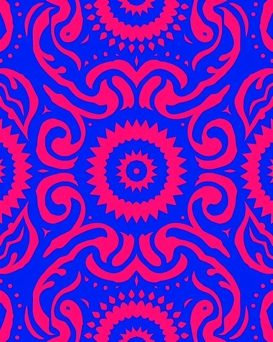 Vibrant Blue Crimson Floral Swirl Rug