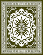 Olive Green Floral Sunburst Medallion Rug