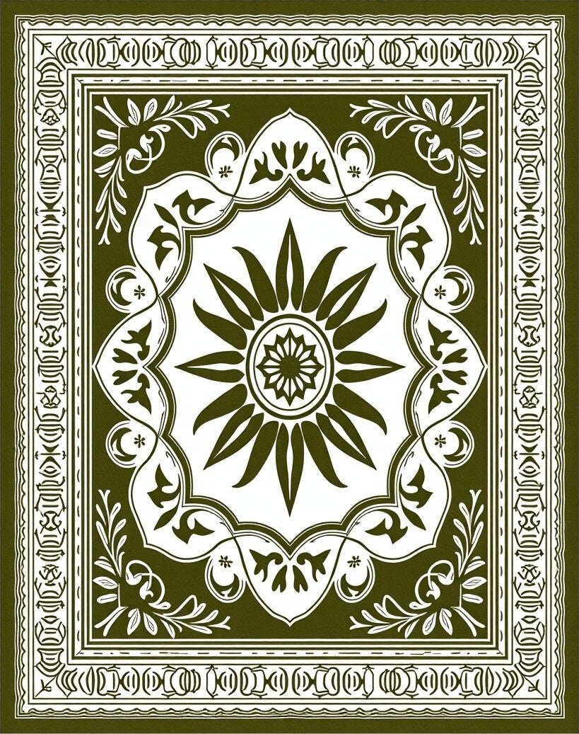 Olive Green Floral Sunburst Medallion Rug