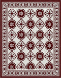 Regal Crimson Floral Geometric Border Rug