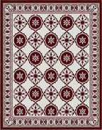 Regal Crimson Floral Geometric Border Rug