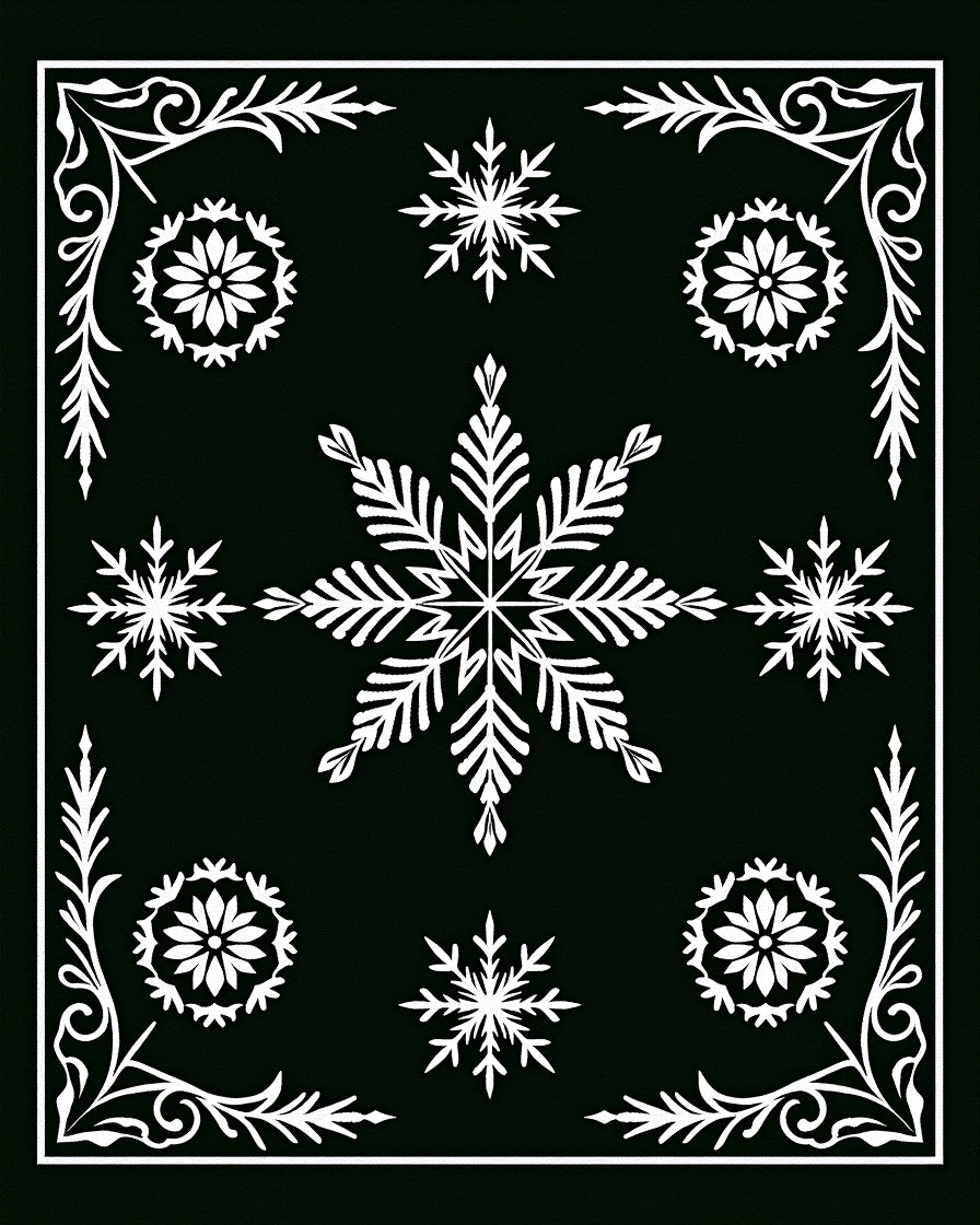 Winter White Snowflake Floral Borders Rug