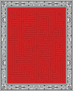 Crimson Maze Bordered Square Rug