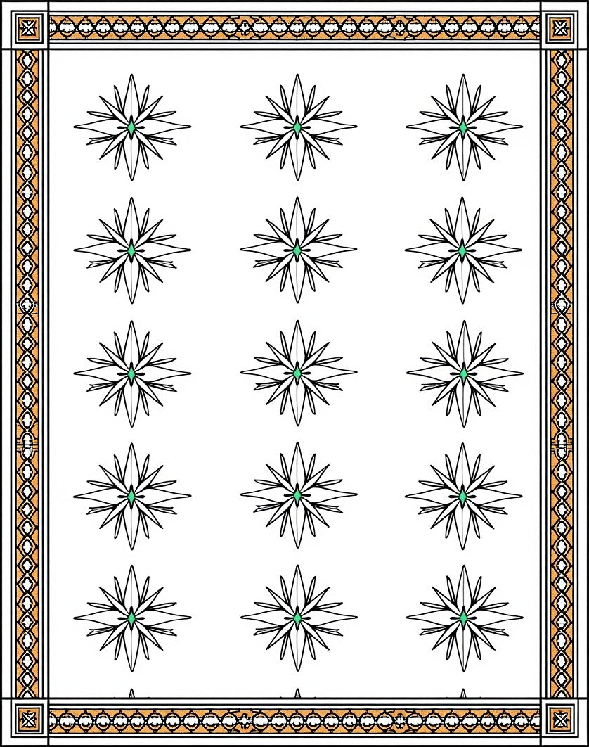 Geometric Green Starburst Border Rug