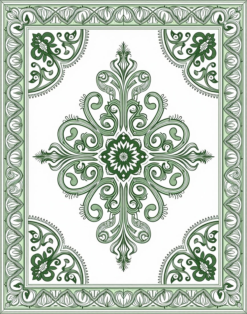 Emerald Green Floral Scroll Medallion Rug