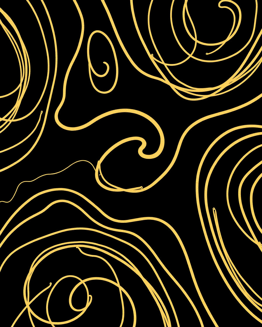 Golden Swirls on Black Canvas Rug