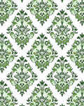 Ornate Green Damask Garden Rug