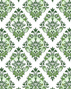 Ornate Green Damask Garden Rug