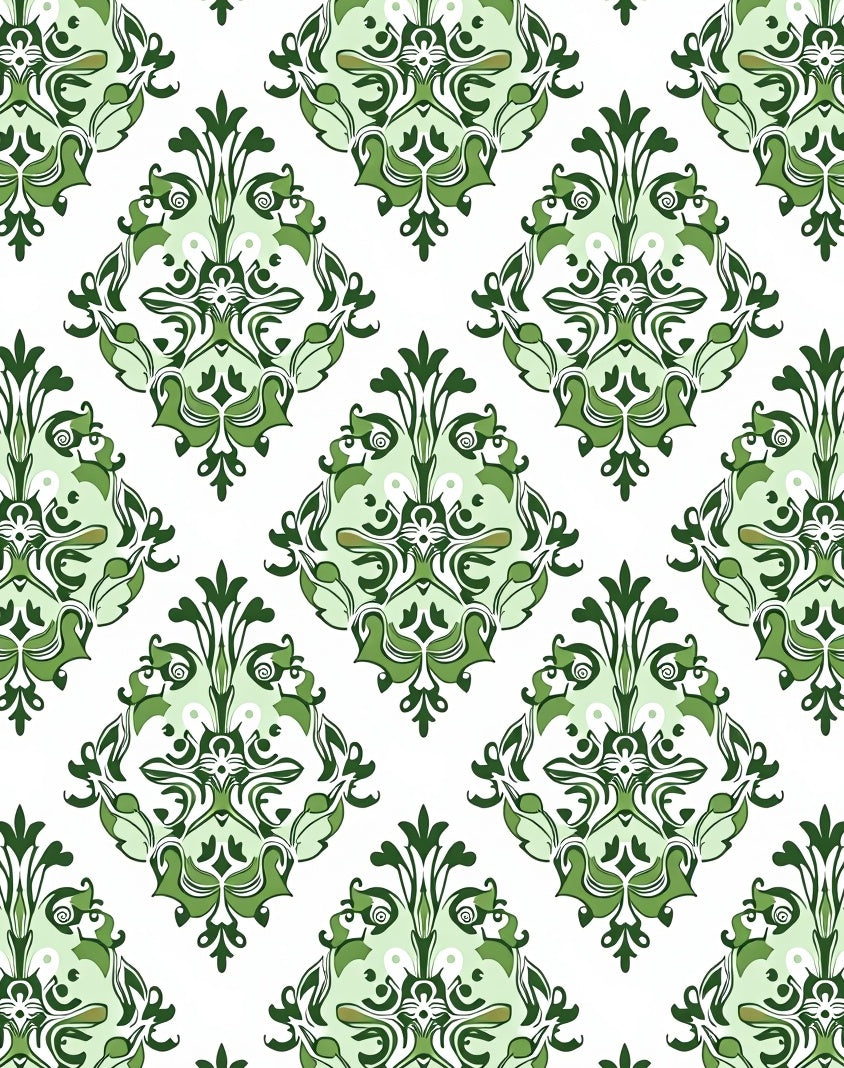 Ornate Green Damask Garden Rug