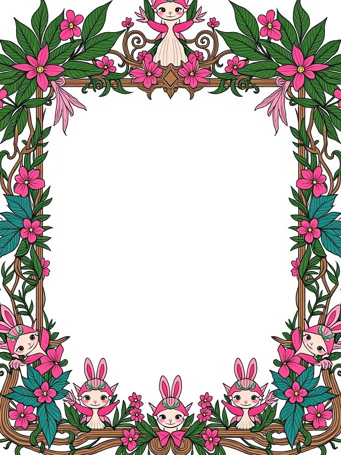 Whimsical Pink Fairy Garden Border Rug