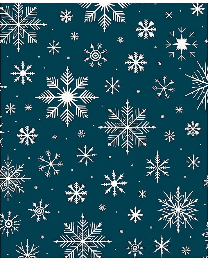 White Snowflakes on Dark Teal Rug